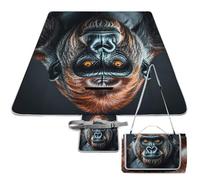 DWTJKMS Un tapis de pique-nique Gorilla - Pliable et imperméable - Avec sac fourre-tout - Grand tapis de pique-nique d'extérieur - 147,3 x 147,3 cm - Couverture de camping pour la plage, le parc, les