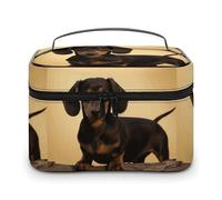 DWTJKMS Une jolie trousse de maquillage motif teckel, grande capacité, trousse de toilette de voyage pour femme avec poignée et séparateur