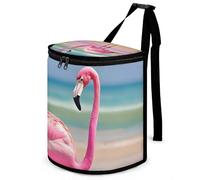 DWTJKMS Une poubelle de voiture rose flamant rose sur la plage avec couvercle, grande capacité, à suspendre, étanche, étanche, accessoire d'intérieur