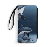 DWTJKMS Whale Family Long portefeuille fin en cuir PU pour homme femme portefeuille minimaliste avec fentes pour cartes, blanc, 19,7 x 10,5 cm, blanc, 19.7x10.5cm