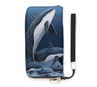 DWTJKMS Whale Family Long portefeuille fin en cuir PU pour homme femme portefeuille minimaliste avec fentes pour cartes, blanc, 20 x 10,5 cm, blanc, 20x10.5cm