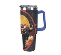 DWTJKMS Wild American Bison Mountains Gobelet en acier inoxydable étanche de grande capacité avec poignée et paille - Tasse isotherme à double paroi sous vide - Réutilisable - Garde au froid ou au