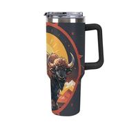DWTJKMS Wild American Bison Mountains Gobelet en acier inoxydable étanche de grande capacité avec poignée et paille - Tasse isotherme à double paroi sous vide - Réutilisable - Garde les boissons