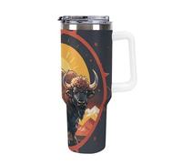 DWTJKMS Wild American Bison Mountains Gobelet en acier inoxydable étanche de grande capacité avec poignée et paille - Tasse isotherme à double paroi sous vide - Réutilisable - Garde le froid ou le