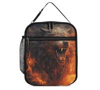 DWTJKMS Wild Wolf in The Fire Sac à déjeuner isotherme étanche pour homme et femme, avec poignée, boîte à déjeuner isotherme réutilisable pour bureau, travail, pique-nique