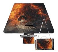 DWTJKMS Wild Wolf in the Fire Tapis de pique-nique pliable et imperméable avec sac fourre-tout Grand tapis de pique-nique d'extérieur 147,3 x 147,3 cm Couverture de camping pour plage, parc, voyage