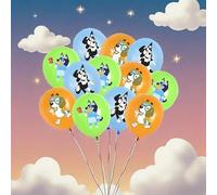 DWUENT Bluey Lot de 18 ballons d'anniversaire Motif chien Bleu/orange et vert