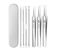 DWUENT Kit 8 en 1 Pince à épiler avec miroir et aiguilles - Outil en acier inoxydable, anti-allergique pour peaux sensibles, kit portable pour faire éclater les points noirs