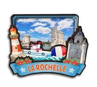 Dwutahcy La Rochelle Nouvelle-Aquitaine France Aimant de réfrigérateur en bois 3D fait à la main Souvenirs de voyage en ville Artisanat Autocollants de réfrigérateur Maison Bureau Collection Cadeau