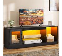 DWVO 148 cm Meuble TV avec Éclairage 22 Modes LED RGB pour Téléviseurs Jusqu’à 65 Pouces Meuble de Rangement avec Étagères en Verre Réglables Idéal pour Salon et Chambre