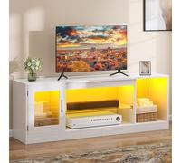 DWVO 148 cm Meuble TV avec Éclairage 22 Modes LED RGB pour Téléviseurs Jusqu’à 65 Pouces Meuble de Rangement avec Étagères en Verre Réglables Idéal pour Salon et Chambre
