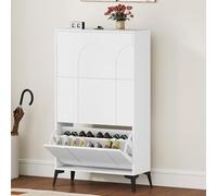 DWVO Armoire à Chaussures à 3 abattants - Blanc - Armoire à Chaussures étroite - Étagère à Chaussures réglable - 118 x 24 x 70 cm - pour entrée, Couloir