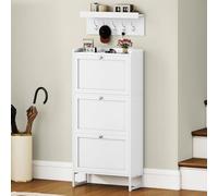 DWVO Armoire à Chaussures, étroite, avec 3 abattants, 25 x 60 x 130 cm, Blanche, avec séparateurs, réglable et Amovible, pour 14 à 18 Paires de Chaussures, pour Couloir, entrée et Salon