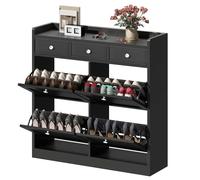 DWVO Armoire à chaussures noire à 4 rabats - Meuble à chaussures étroit - Avec tiroir pour entrée, couloir