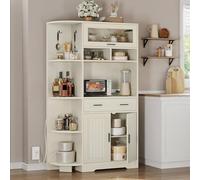 DWVO Armoire de cuisine avec tiroir, étagères de boulanger de ferme avec prises de courant, buffet avec support pour micro-ondes, armoire de rangement pour cuisine, salon, salle à manger (blanc)