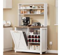 DWVO Bakers Rack Meuble de rangement pour micro-ondes avec poubelle et étagère de rangement de vin, 6 niveaux pour cuisine, café, bar épais avec étagère réglable, blanc