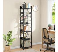 DWVO Bibliothèque à 6 Niveaux, étagère de Rangement Haute avec Cadre en Acier, bibliothèque Industrielle avec 4 Crochets, étagère sur Pied, présentoir, pour Salon, Chambre, étagère Noire