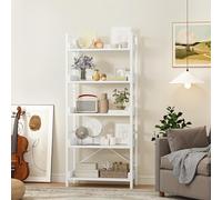 DWVO Bibliothèque étroite à 5 étages, en Bois et Cadre en métal, pour Salon, Couloir, Blanc Pur