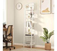 DWVO Bibliothèque étroite et Haute à 5 Niveaux, étagère Industrielle en Forme d'échelle, étagères en Bois et métal,Moderne et Fine pour Le Salon, Le Couloir, Le Bureau, Blanc Pur