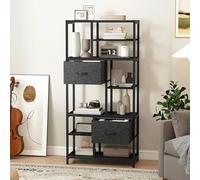 DWVO Bibliothèque Haute à 7 étagères avec Deux tiroirs sur Pied Étagère Industrielle Étagère de Rangement pour Salon, Bureau, Salle d'étude, Couloir, 80 cm de Largeur, 186 cm de Hauteur, Noire