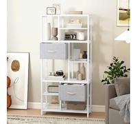 DWVO Bibliothèque Haute à 7 étagères avec Deux tiroirs sur Pied Étagère Industrielle Étagère de Rangement pour Salon, Bureau, Salle d'étude, Couloir, 73 cm de Largeur, 151 cm de Hauteur, Blanc