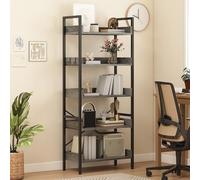 DWVO Bibliothèque Haute et Large à 5 Niveaux - Étagère Industrielle en Bois - Étagère Solide avec Cadre en Acier - pour Salon, Bureau à Domicile - Gris