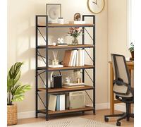 DWVO Bibliothèque Industrielle à 5 Niveaux, 80 cm de Large et 158 cm de Haut, Grande étagère en Bois et étagère en métal, étagère de Rangement pour Salon, Bureau à Domicile, bibliothèque Marron