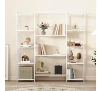 DWVO Bibliothèque Industrielle Debout en Bois et Cadre en métal, étagère de présentation pour Salon, avec 13 étagères, Bureau à Domicile, Blanc Pur