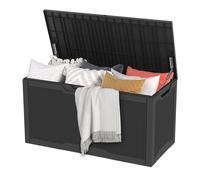 DWVO Boîte de rangement d'extérieur de jardin en résine pour oreillers, accessoires de piscine, chaussures - Effet rotin - Étanche - Verrouillable en toute sécurité - Poignées de transport latérales