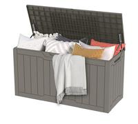 DWVO Boîte de rangement d'extérieur pour jardin, 380 L, 115 x 55 x 58,3 cm, étanche, verrouillable en toute sécurité, poignées de transport latérales, résistante aux intempéries, boîte de terrasse en