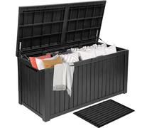 DWVO Boîte de rangement extra large de 680 L en résine imperméable avec séparateur amovible, rangement extérieur pour meubles de jardin, outils et accessoires de piscine, noir