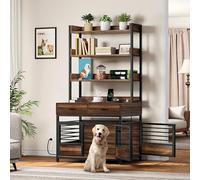 DWVO Caisse pour chien avec étagères de rangement, cage pour chien robuste avec tiroirs et station de charge, 99,1 cm, meuble d'intérieur moderne avec double portes, marron