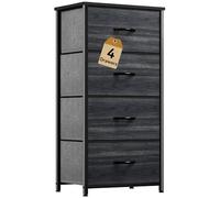 DWVO Commode à 4 tiroirs, commode pour chambre à coucher, tour de rangement en tissu, commode, unité de rangement pour placards, salon, cadre en acier robuste, dessus en bois, bacs en tissu faciles à