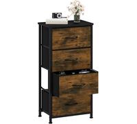 DWVO Commode à 4 tiroirs en Tissu, Commode pour Chambre à Coucher, Salon avec poignées, Dessus en Bois et Cadre en Acier Robuste, Marron Rustique