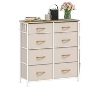 DWVO Commode à 8 tiroirs, Commode en Tissu avec Poche latérale et Crochets, poignée Facile à Tirer, Cadre en Acier Robuste pour Chambre à Coucher, Salon, Beige