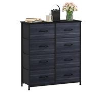 DWVO Commode à 8 tiroirs en Tissu, Commode pour Chambre à Coucher, Salon avec poignées, Dessus en Bois et Cadre en Acier Robuste, Grain de Bois Noir Anthracite