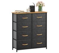 DWVO Commode à 8 tiroirs en Tissu, Commode pour Chambre à Coucher, Salon avec poignées, Dessus en Bois et Cadre en Acier Robuste, Gris foncé