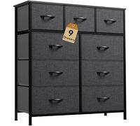 DWVO Commode à 9 tiroirs pour Chambre à Coucher, Tour de Rangement en Tissu pour Salon, entrée - Cadre en Acier Robuste, Dessus en Bois et bacs en Tissu faciles à Tirer