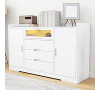 DWVO Commode blanche avec 3 tiroirs, porte d'armoire symétrique, vitrine en acrylique transparent avec lumières LED, armoires de chambre à coucher, meubles modernes, pour salon, bureau à domicile