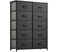 DWVO Commode Chambre en Tissu, 10 Tiroirs, 5 Niveaux, Meuble de Rangement, Style Industriel, 86 x 30 x 120 cm (LxWxH), Noir
