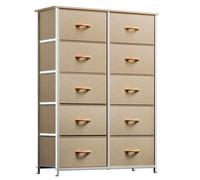 DWVO Commode Chambre en Tissu, 10 Tiroirs, 5 Niveaux, Meuble de Rangement, Style Industriel, 86 x 30 x 120 cm (LxWxH), Kaki