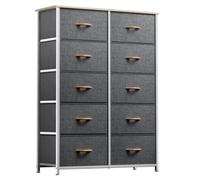 DWVO Commode Chambre en Tissu, 10 Tiroirs, 5 Niveaux, Meuble de Rangement, Style Industriel, 86 x 30 x 120 cm (LxWxH), Gris