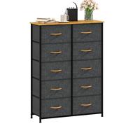 DWVO Commode en Tissu avec 10 tiroirs, Commode pour Chambre à Coucher, Salon avec poignées, Dessus en Bois et Cadre en Acier Robuste, Gris foncé