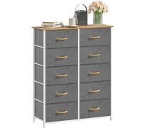 DWVO Commode en Tissu avec 10 tiroirs, Commode pour Chambre à Coucher, Salon avec poignées, Dessus en Bois et Cadre en Acier Robuste, Gris