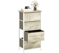 DWVO Commode en Tissu avec 4 tiroirs, Commode pour Chambre à Coucher, Salon avec poignées, Dessus en Bois et Cadre en Acier Robuste, Couleur Bois Clair