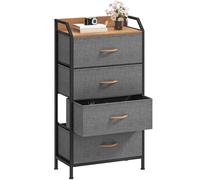 DWVO Commode en Tissu avec 4 tiroirs, Commode pour Chambre à Coucher, Salon avec poignées, Dessus en Bois et Cadre en Acier Robuste, Gris foncé