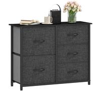 DWVO Commode en Tissu avec 5 tiroirs, Commode pour Chambre à Coucher, Salon avec poignées, Dessus en Bois et Cadre en Acier Robuste, Noir et Gris