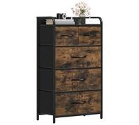 DWVO Commode en Tissu avec 5 tiroirs, Commode pour Chambre à Coucher, Salon avec poignées, Dessus en Bois et Cadre en Acier Robuste, Marron Rustique