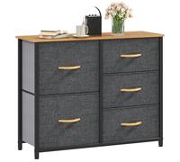 DWVO Commode en Tissu avec 5 tiroirs, Commode pour Chambre à Coucher, Salon avec poignées, Dessus en Bois et Cadre en Acier Robuste, Gris foncé