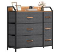 DWVO Commode en Tissu avec 6 tiroirs, Commode pour Chambre à Coucher, Salon avec poignées, Dessus en Bois et Cadre en Acier Robuste, Gris foncé
